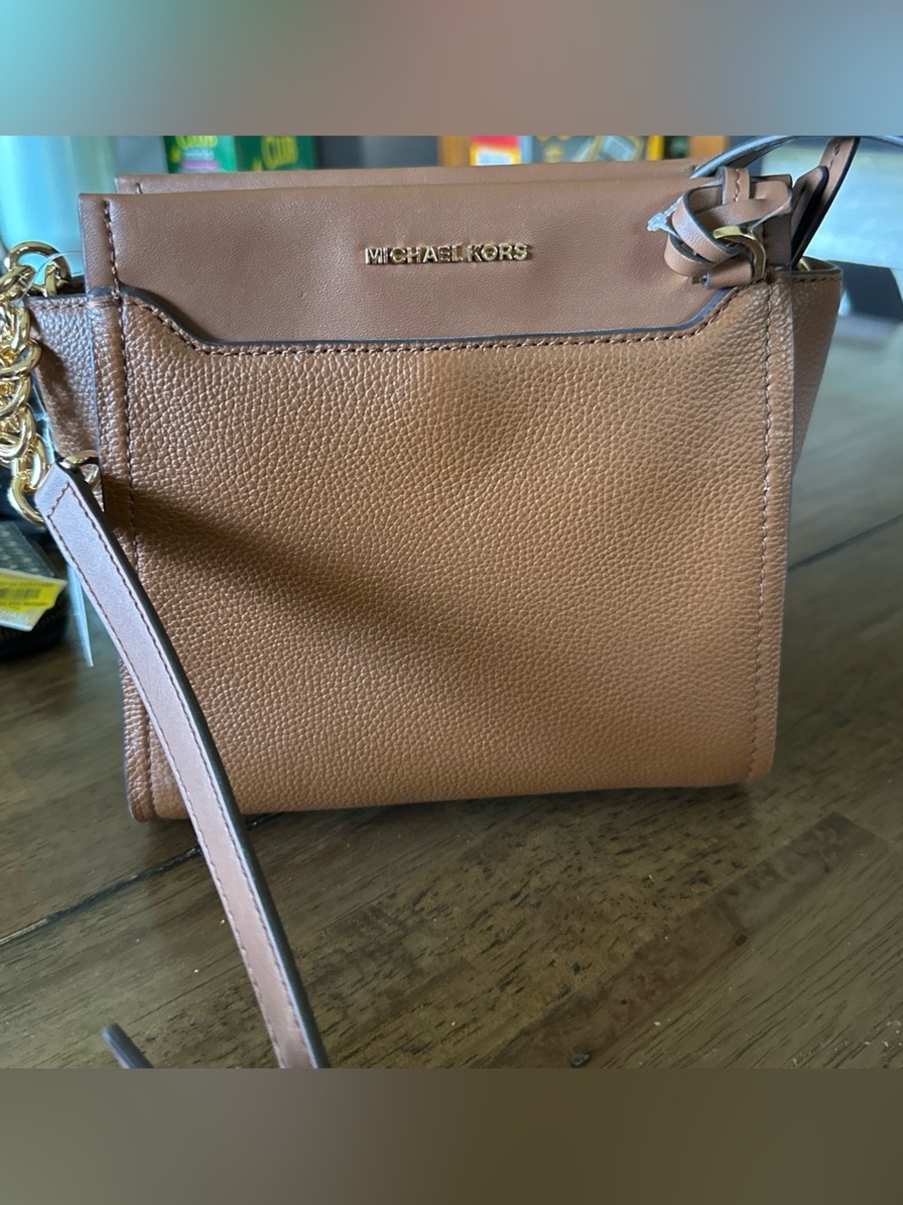 Michael Kors Cognac Pebbled Leather Crossbody Bag with Gold Hardware